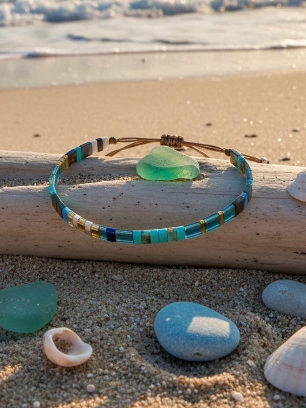 Tila Glass Bead Bracelet Ocean Teal Olive Adjustable Boho Layering Stacking - Picture 7 of 13